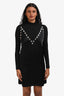 Maje Black Satin Jewelled Strap Mock Neck Jumper Mini Dress Size 34