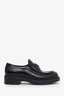 Prada Black Brushed Leather Triangle Plaque Logo Loafers Size 39.5