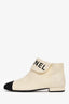 Pre-loved Chanel™ White/Black Leather Logo Cap Toe Ankle Boots Size 36