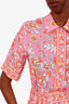 Maje Pink Linen Floral Print Slub Woven Mini Shirt Dress Size 36