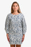 Chloe Blue/White Print Long Sleeve Top + Mini Skirt Set Size M