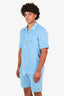 Casablanca Blue Velour Pearl Button Down Short Sleeve Shirt + Short Set Size S Mens