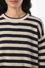 Brunello Cucinelli Cream/Navy Blue Cotton Knit Long Sleeve Crewneck Sweater Size Medium
