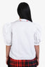 Miu Miu 2019 White Cotton Poplin Embroidered Collar Puff Sleeve Blouse Size 44