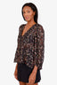 Sandro Black Patterned Silk Sheer Long Sleeve Top Size 3