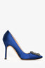 Escarpins Manolo Blahnik Hangisi en satin bleu électrique et dentelle, pointure 7