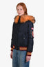 Miu Miu Navy Nylon Raccoon Fur Bomber Jacket Size 44