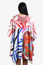 Hermès White/Red Multicolour Cashmere Silk Blend Graphic Printed Petit H Cape