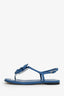 Pre-loved Chanel™ Blue Leather Camellia Sandals Size 37