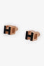 Hermès Gold Tone Metal Black Enamel H Cube Earrings