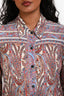 Isabel Marant Purple Multicolour Paisley Print Long Sleeve Collared Sheer Midi Dress Size 38