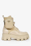 Prada Cream Leather Re-Nylon Monolith Platform Boots with Pouch Size 38.5