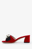 Gucci Red Velvet Pearl Bee Embellished Mules Size 35.5