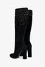 Etro Black Suede Embroidered Knee-High Boots Size 37