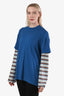 Staud Blue/Cream Cotton Layered Long Sleeve 'William' Top Size XS