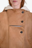 Loewe Tan Leather Shearling-Trim Collared Button Jacket Size 36