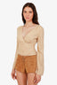 L'Agence Beige Smocked V-Neck Long Sleeve Blouse Size 2