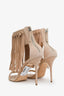 Giuseppe Zanotti Beige Suede Fringe Open Toe Ankle Wrap Sandals Size 38.5