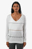 Brunello Cucinelli White Bead Embroidered V-Neck Sweater Size XS