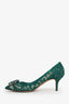 Dolce & Gabbana Green Lace Bellucci Jeweled Embellishment Pointed Toe Pumps Size 39.5