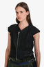 Rick Owens Black Mixed Media Cropped Leather Vest Size 10