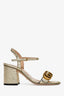 Gucci Gold Metallic T-Strap GG Marmont Sandals Size 34