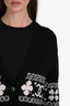 Pre-loved Chanel™ Black/White Cashmere Cotton Clover CC Logo Pattern Knit Cardigan Size 42