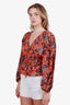 Ulla Johnson Orange Patterned Silk Long Sleeve Peplum Blouse Size 4
