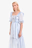 Self-Portrait Blue Cotton Floral Embroidered Short Sleeve Midi Dress Size 2