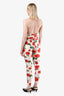 Saint Laurent White Red Rose Print Crossover Halter Catsuit Size T1