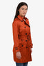 Burberry Orange Belted Midi Trench Coat Size 2