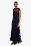 Alex Perry Navy Sleeveless Lace High Neck Gown Size 12