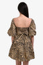 Faithfull The Brand Brown/Black Cotton Leopard Print Ruched Mini Dress Size 2