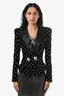 Balmain Black Padded Velvet Embellished Polka Dots Lion Buttons Blazer Size 34