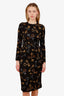 Dolce & Gabbana Black Silk Keys Print Long Sleeve Midi Dress Size 40