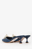 Miu Miu Dark Denim Distressed Embellished Crystal Mules Size 37