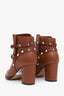 Valentino Brown Pebbled Leather Rockstud Ankle Boots Size 38.5