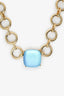 Givenchy Gold Tone Blue Iridescent Pendant Chunky Necklace