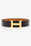 Hermès 2012 Black/Brown Leather Reversible H Buckle Belt Size 90