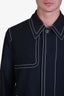 Prada Navy Blue Mohair Wool Cream Stitch Coat Size 50 Men's