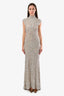 Carla Zampatti Silver Sequin Mock Neck Short Sleeve Gown Size 8