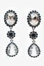 Miu Miu Silver Tone Blue Crystal Drop Clip On Earrings
