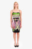 Roberto Cavalli Silk Green Multicolour Charm Detail Ruched Mini Dress Size 40