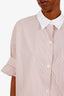 TWP Pink/White Striped Three-Quarter Sleeve Button Down Cropped Shirt XS S