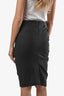 Brunello Cucinelli Grey/Black Wool Gingham Check Pattern Ruched Pencil Skirt Size 4
