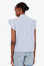 Frame White/Blue Cotton Striped Ruffle Sleeve Top Size S