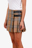 Burberry Brown Wool Vintage Check Kilt Mini Skirt Size 6