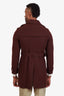 Burberry Brit Burgundy Virgin Wool Belted Collared Coat Size 8 Men's