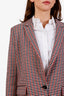 Sandro Red/Navy Wool Blend Houndstooth Blazer Size 40