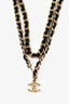 Pre-loved Chanel™ 2004 Black/Gold Leather Interwoven CC Chain Belt